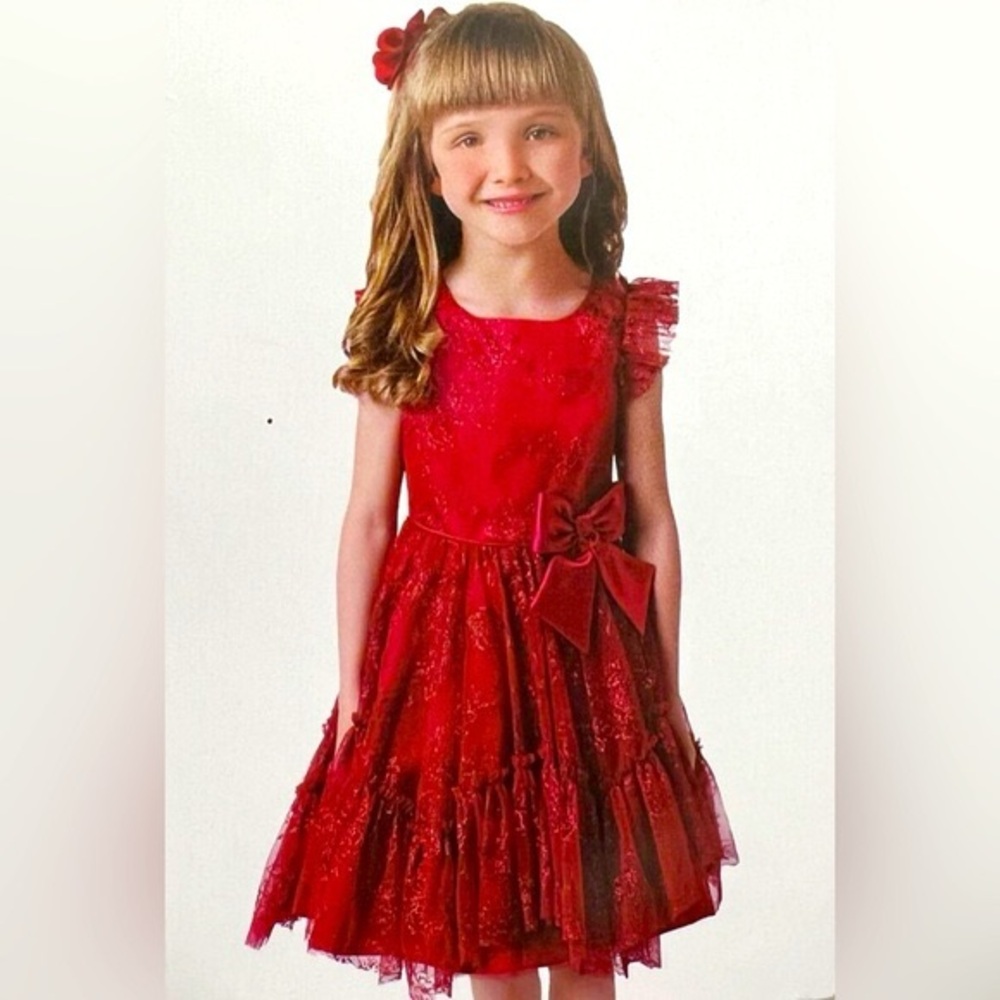 Jona Michelle Red Glitter Party Dress – Girls Size 5